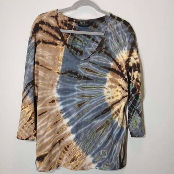 Tryst Tops - Tryst usa womens xl hippie tie dye blouse earthtone brown cotton shirt